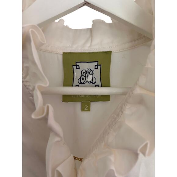 Elizabeth McKay Top Womens 2 Creamy White Ruffle Neck Toggle Button Classic - Picture 2 of 10